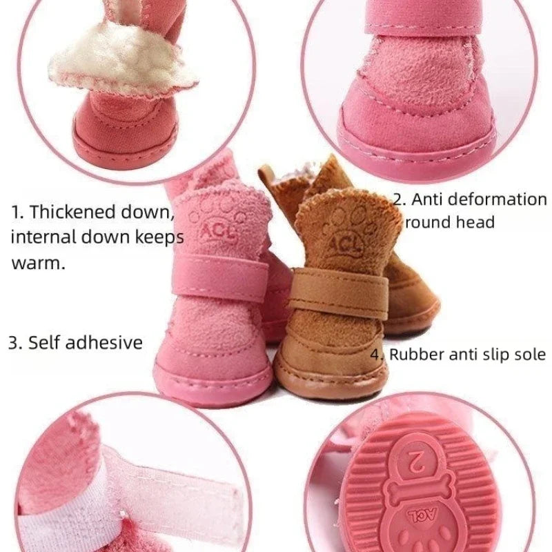 4 Pieces Pet Snow Boots Warm Plush Non Slip Dog Shoes Anti Fouling Wont Fall Off