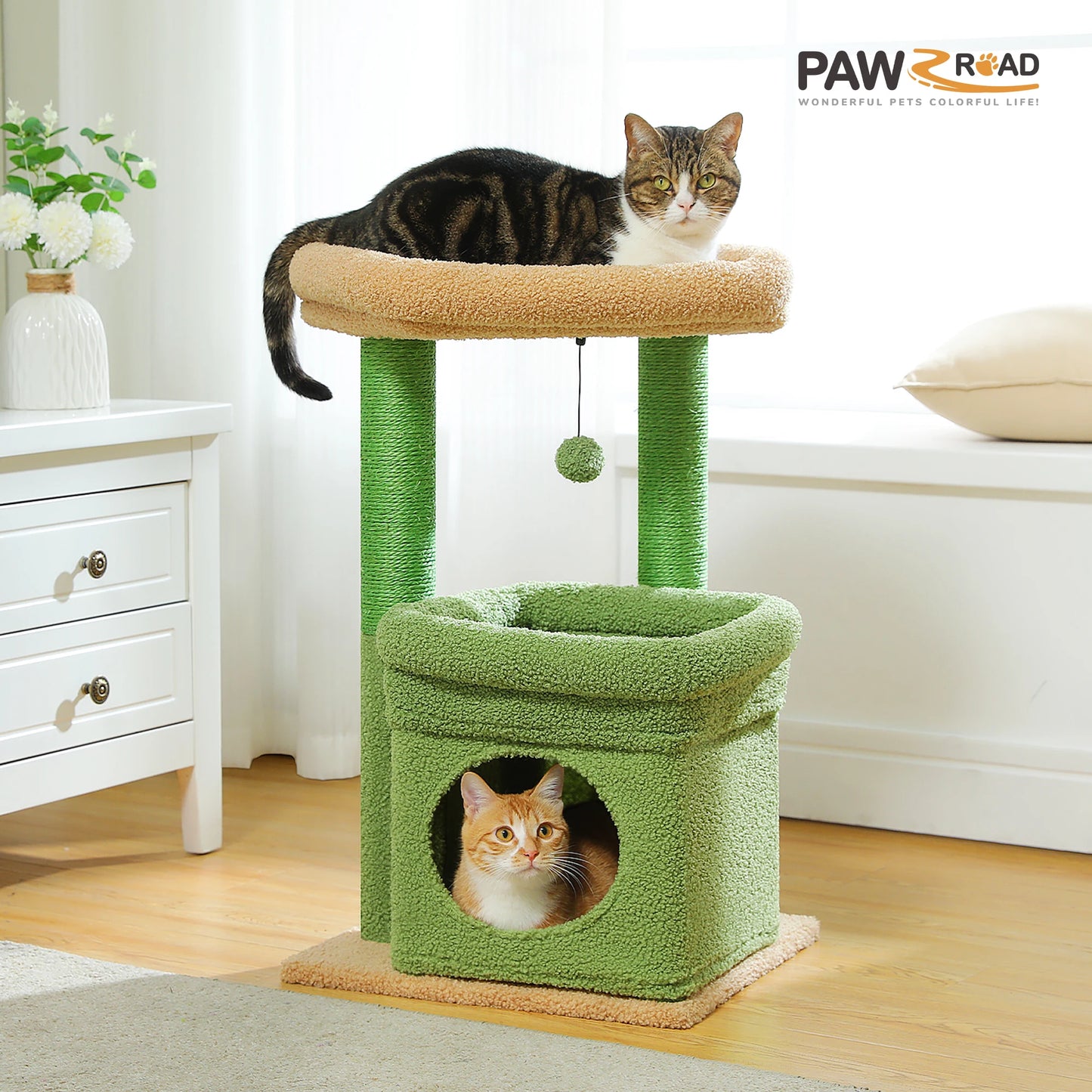 Double Tier Cat Tree Tower With Cozy Condo And Wide Perch For 1 To 2 Indoor Cats