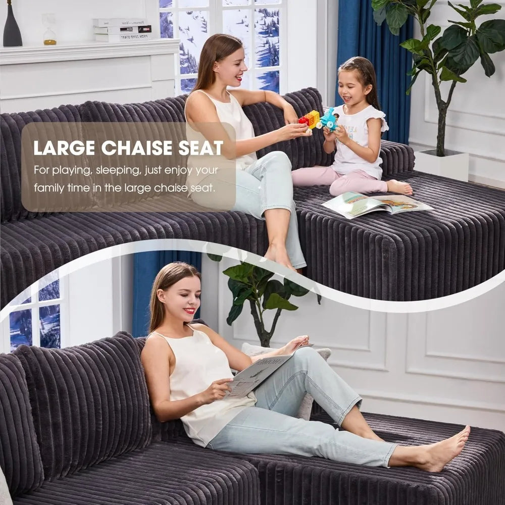 Modular L Shaped 3 Seat Sectional Sofa Memory Foam Storage