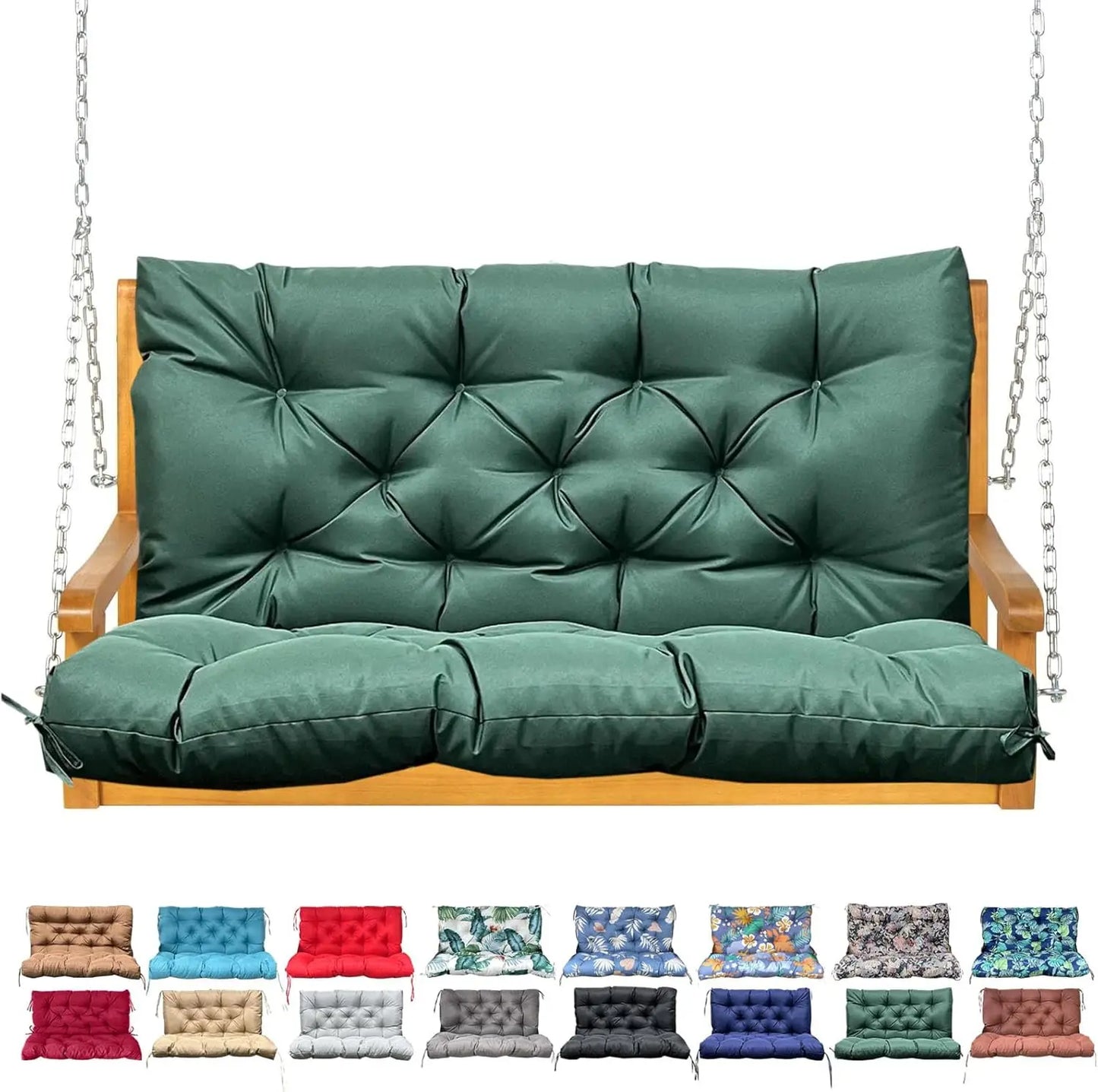 Waterproof Outdoor Swing Cushion With Backrest And Ties Dark Green 40x40 Patio