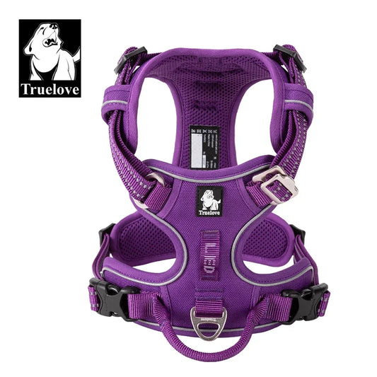 Truelove Reflective Nylon Dog Harness No Pull Adjustable Vest for Medium Large Dogs with Safety Lead for Walking and Running