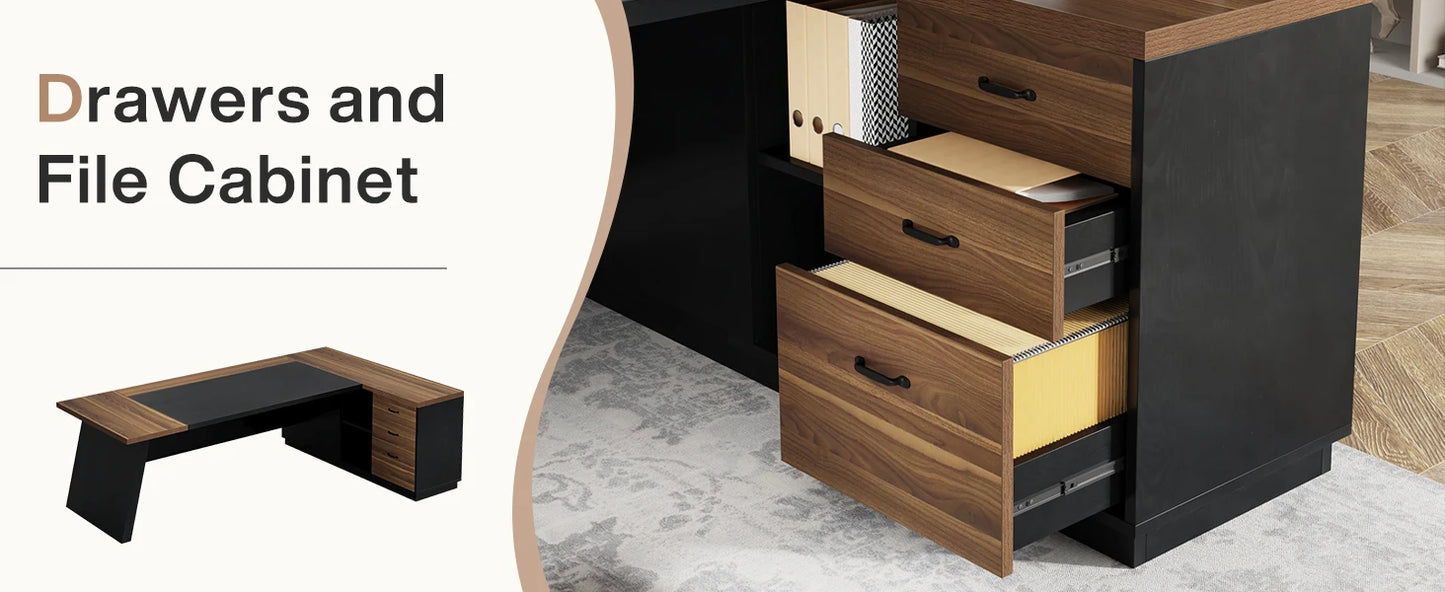 78 Inch L Shaped Desk Modern Executive Desk With Cabinet