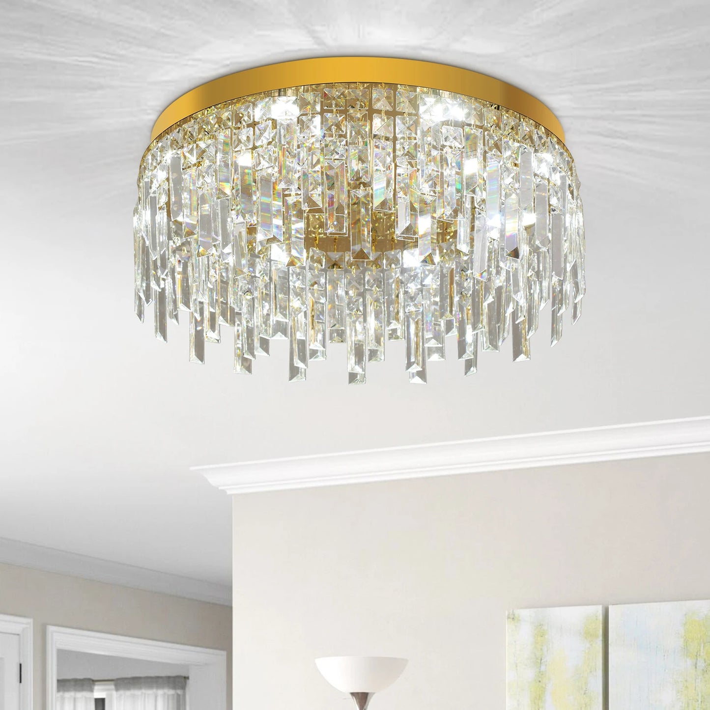 Modern Crystal Luxury Ceiling Lamp LED Chandelier Nordic Home Decor Flush Mount Light Fixture for Dining Living Room Bedroom Hotel