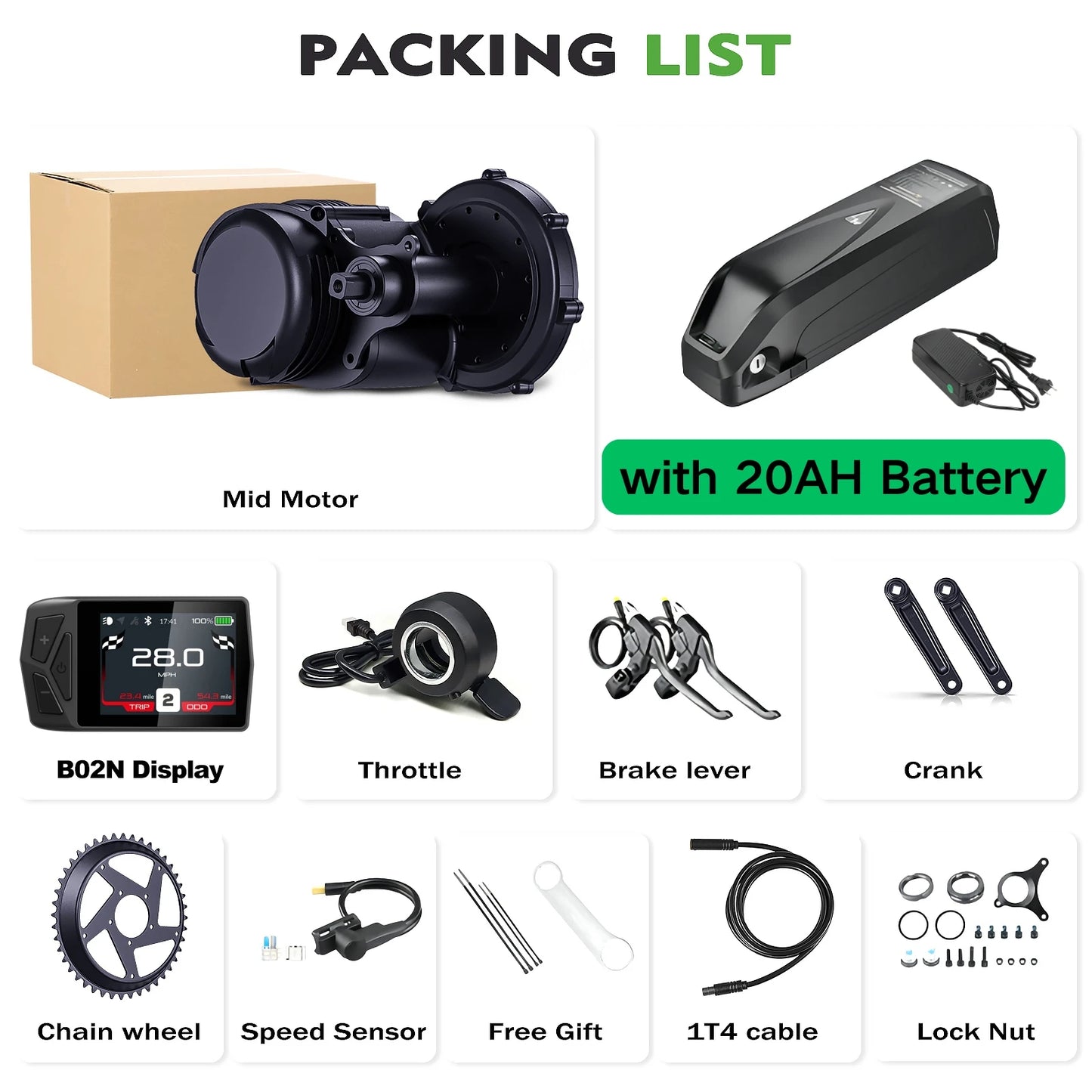 Ebike Conversion Kit Battery 750W Mid Drive Torque Sensor