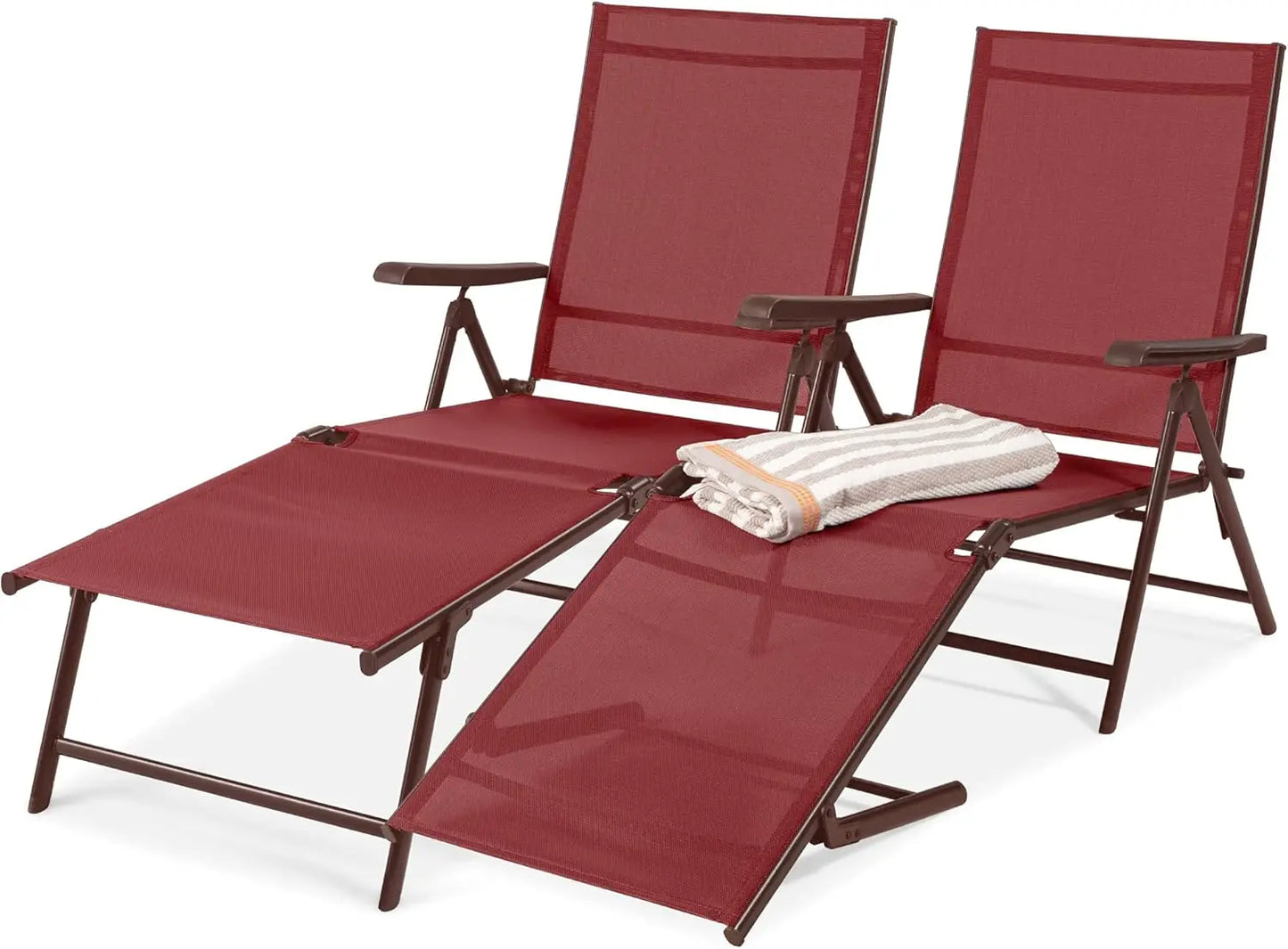 Set of 2 Adjustable Outdoor Patio Chaise Lounge Chairs Folding Reclining Pool Loungers for Poolside Deck and Backyard