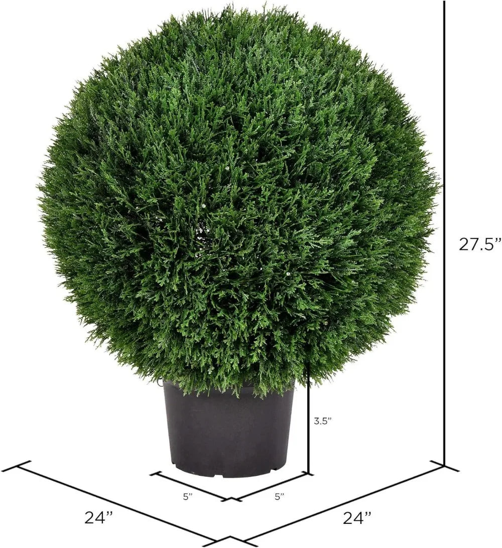 24 Inch Artificial Silk Cedar Topiary Ball UV Resistant Indoor Outdoor Potted Natural Green Home Patio Tabletop Faux Bush