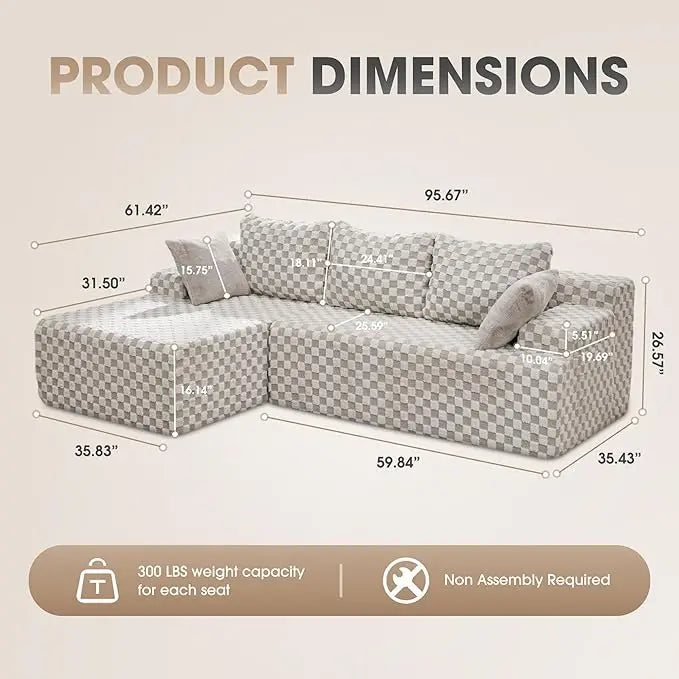 Modular L Shaped 3 Seat Sectional Sofa Memory Foam Storage