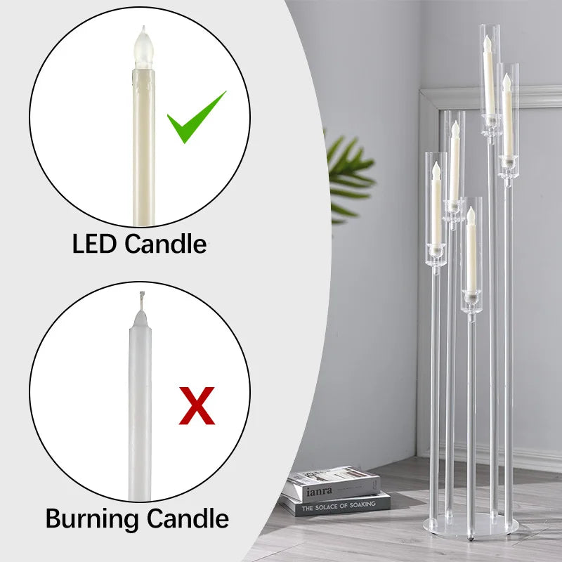 10 Pieces Acrylic 5 Arm Candelabra Clear Floor Candelabra Wedding Candlestick Holder Table Centerpiece Ceremony Party Home Decoration