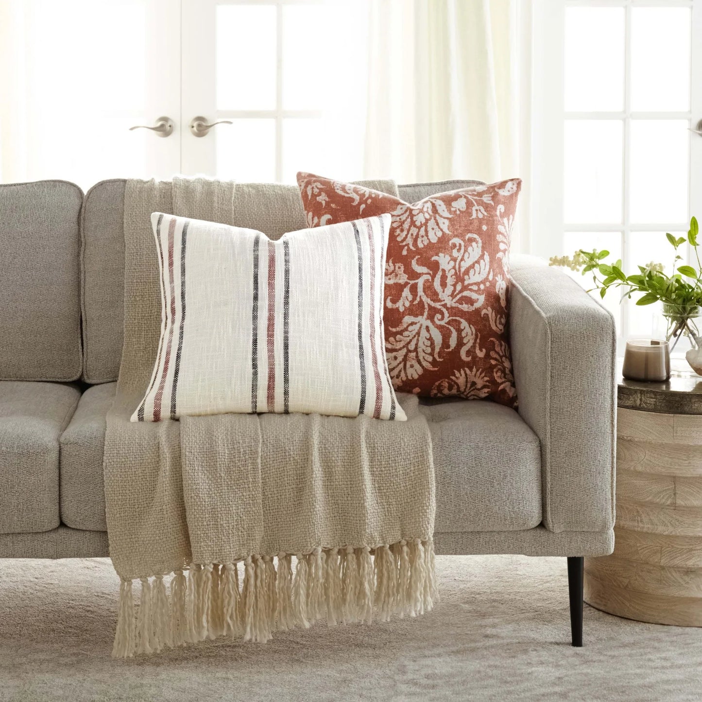 2 Pack Decorative Throw Pillows Floral Terracotta Cotton Square 100 Percent Cotton Fill
