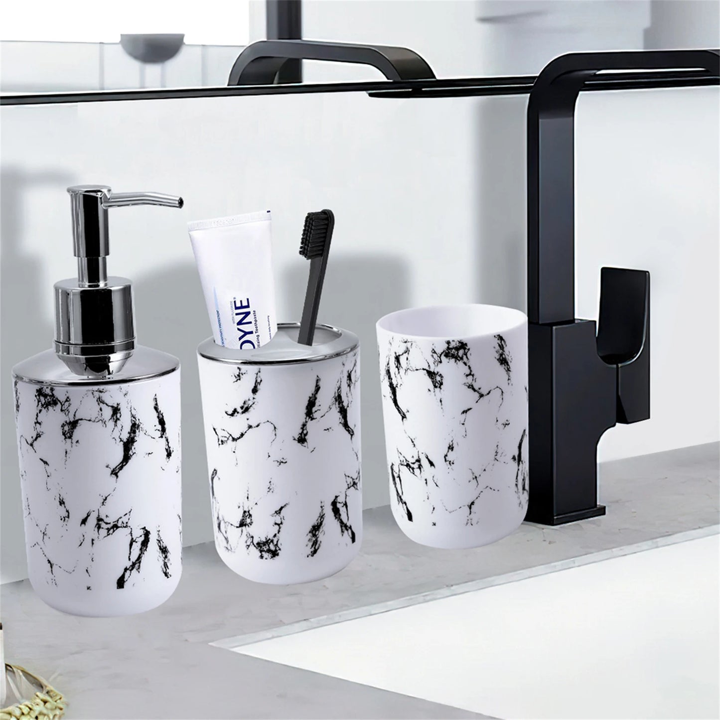 White Black Marble Bathroom Set With Lotion Bottle Soap Dish