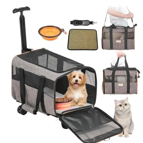 Rolling Cat Carrier With Wheels Airline Approved Travel Bag Telescoping Handle