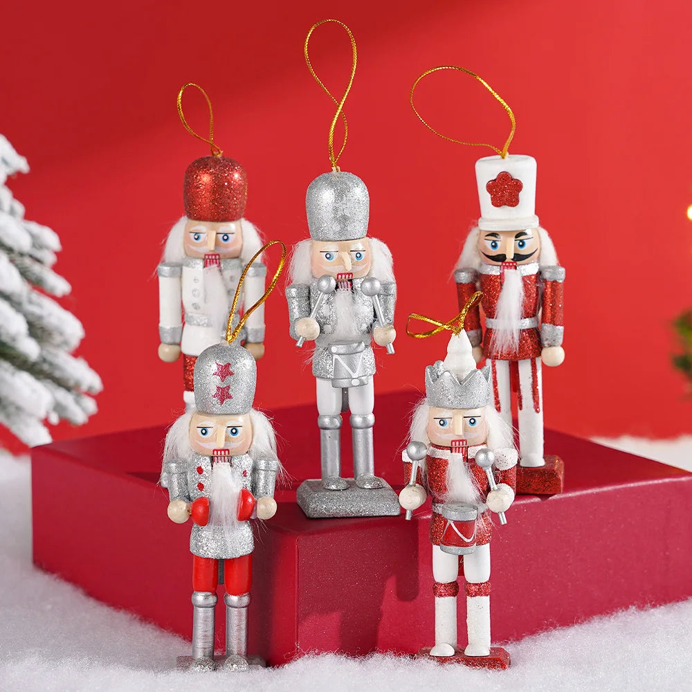 Five Piece Set Christmas Nutcracker Soldier Wooden Ornaments