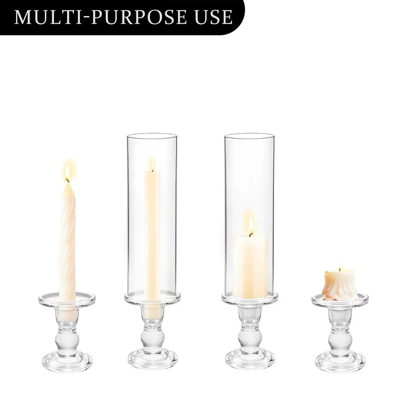 Clear Glass Hurricane Candle Holder Set of 2 13.8 Inch Tall Table Centerpiece Wedding Party Decor Christmas Halloween Decor