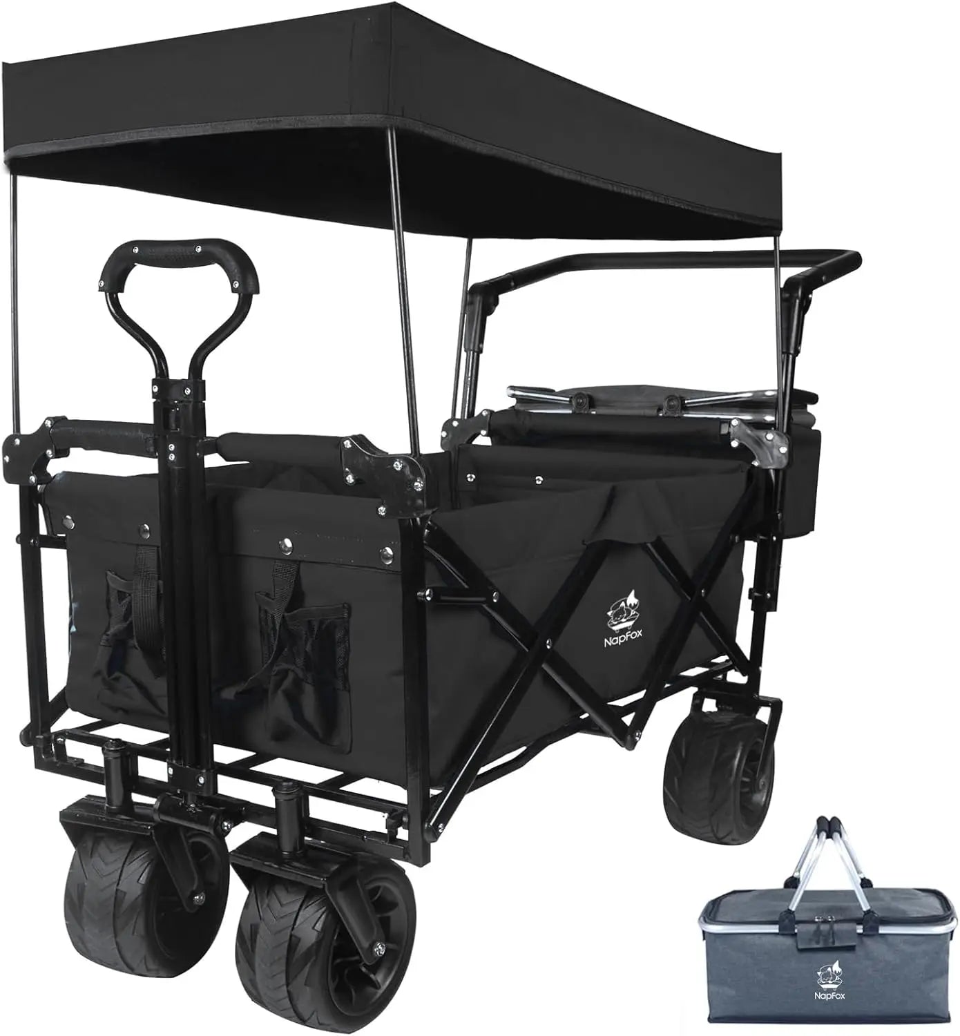 Collapsible Heavy Duty Beach Wagon With All Terrain Wheels Canopy And Cooler Bag