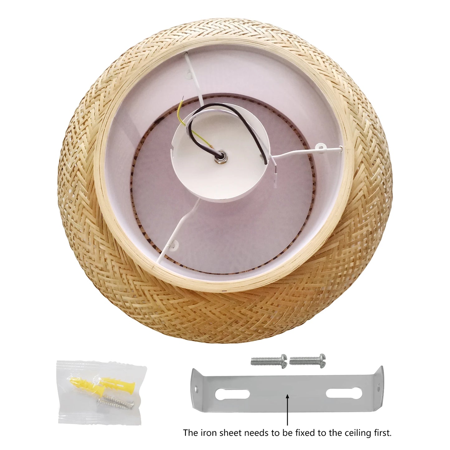 E27 Bamboo Flush Mount Ceiling Light Rustic Rattan Hanging Lamp 3-Lamp 110V 220V 40cm 50cm Bulb Not Included