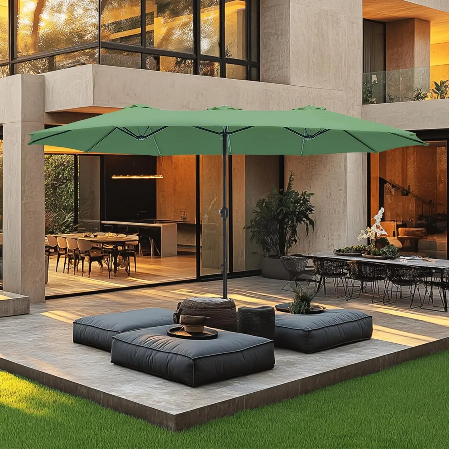 15Ft Double Sided Patio Umbrella With Base Included Rectangular Umbrella Crank