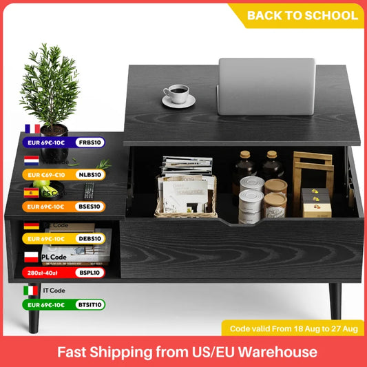 JHK Lift Top Wood Coffee Table With Storage For Living Room