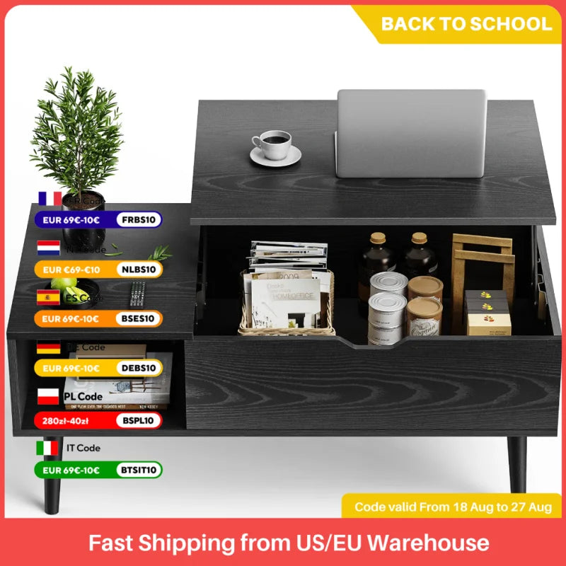 JHK Lift Top Wood Coffee Table With Storage For Living Room