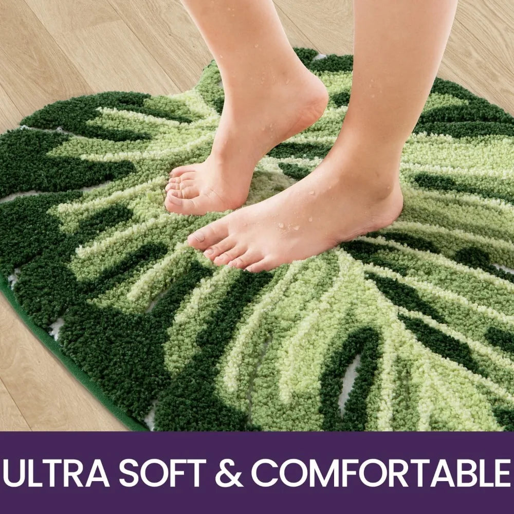 Leaf Monstera Shaped Bath Mat 23.5x31.5 Green Non Slip Washable