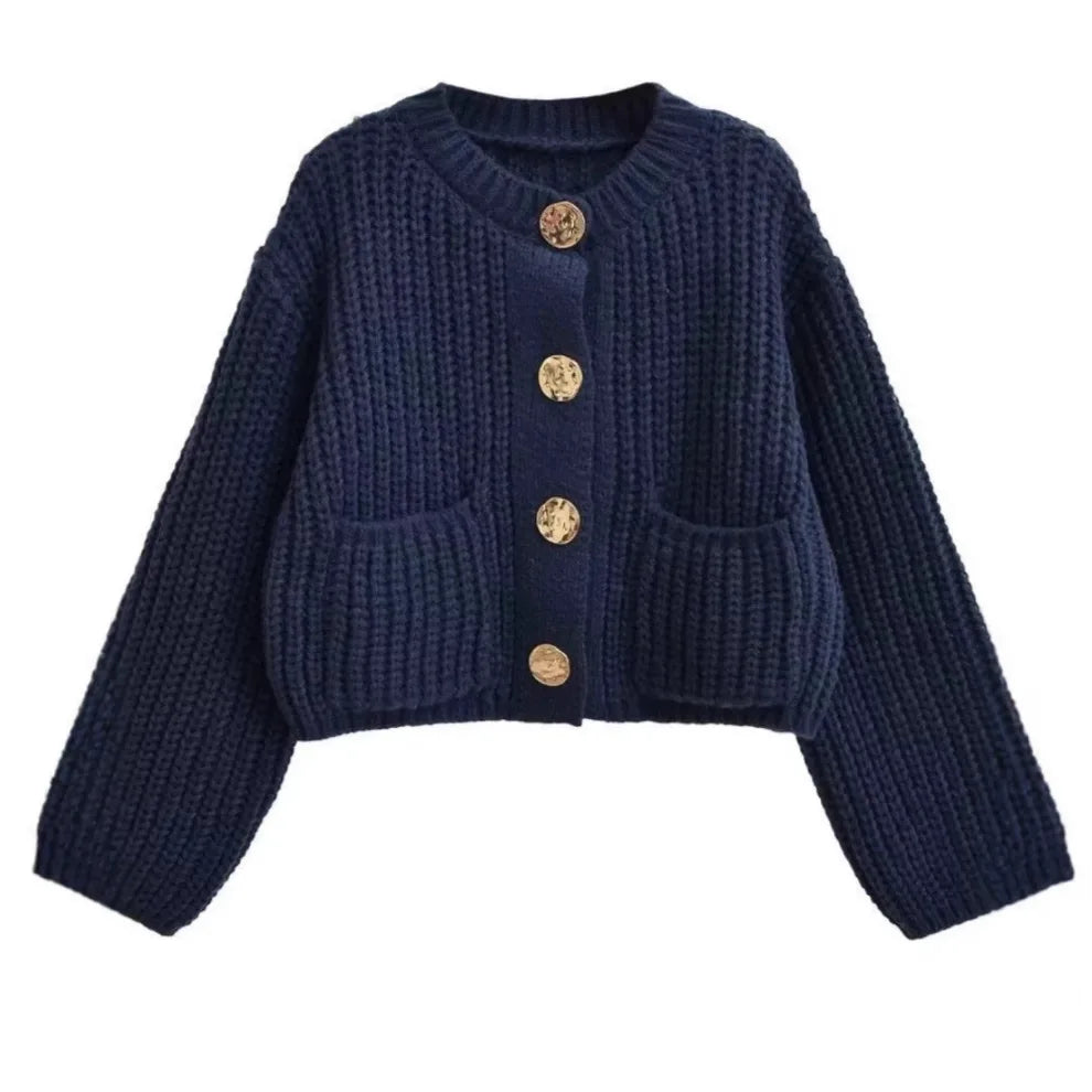Women Autumn Winter Knitted Cardigan Pocket Button Casual Long Sleeve Loose Fit