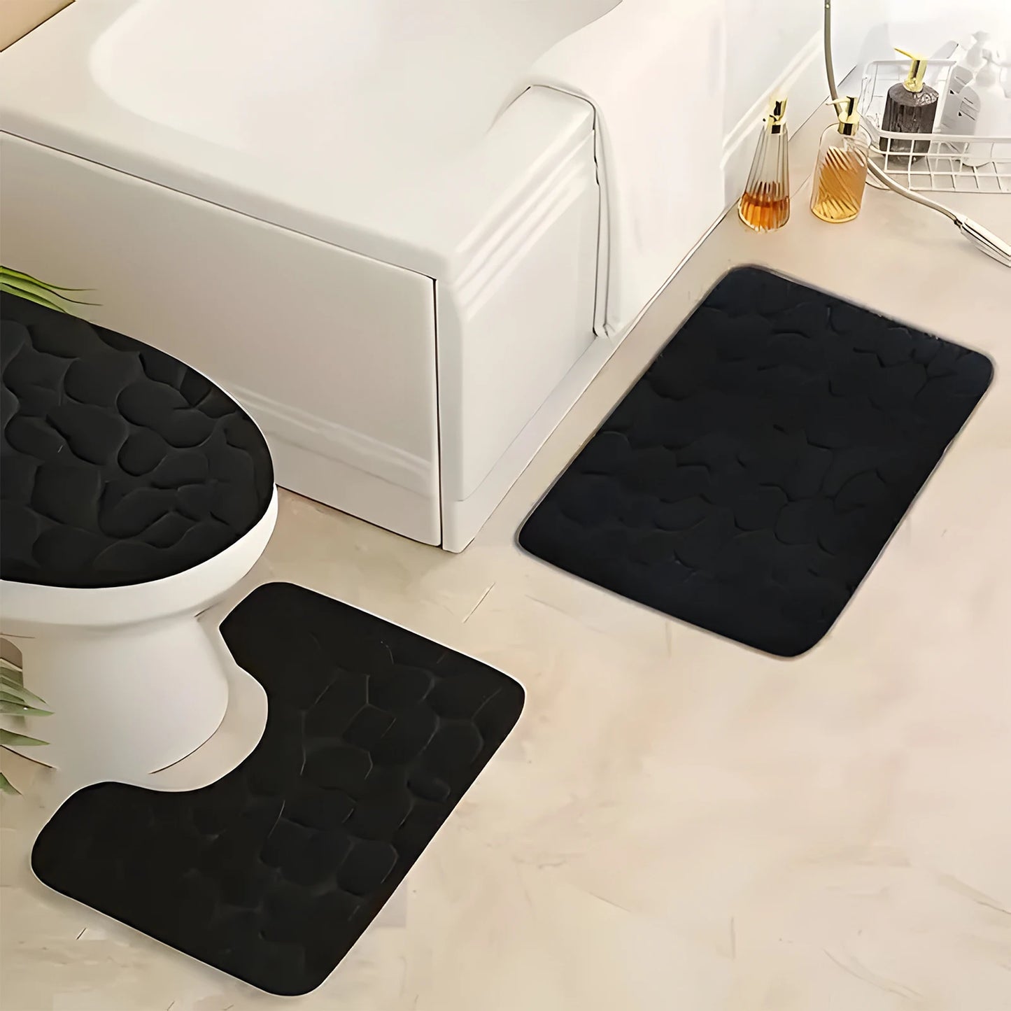 Podofo 3 Piece Non Slip Foam Bath Mats Set Memory Foam Rug