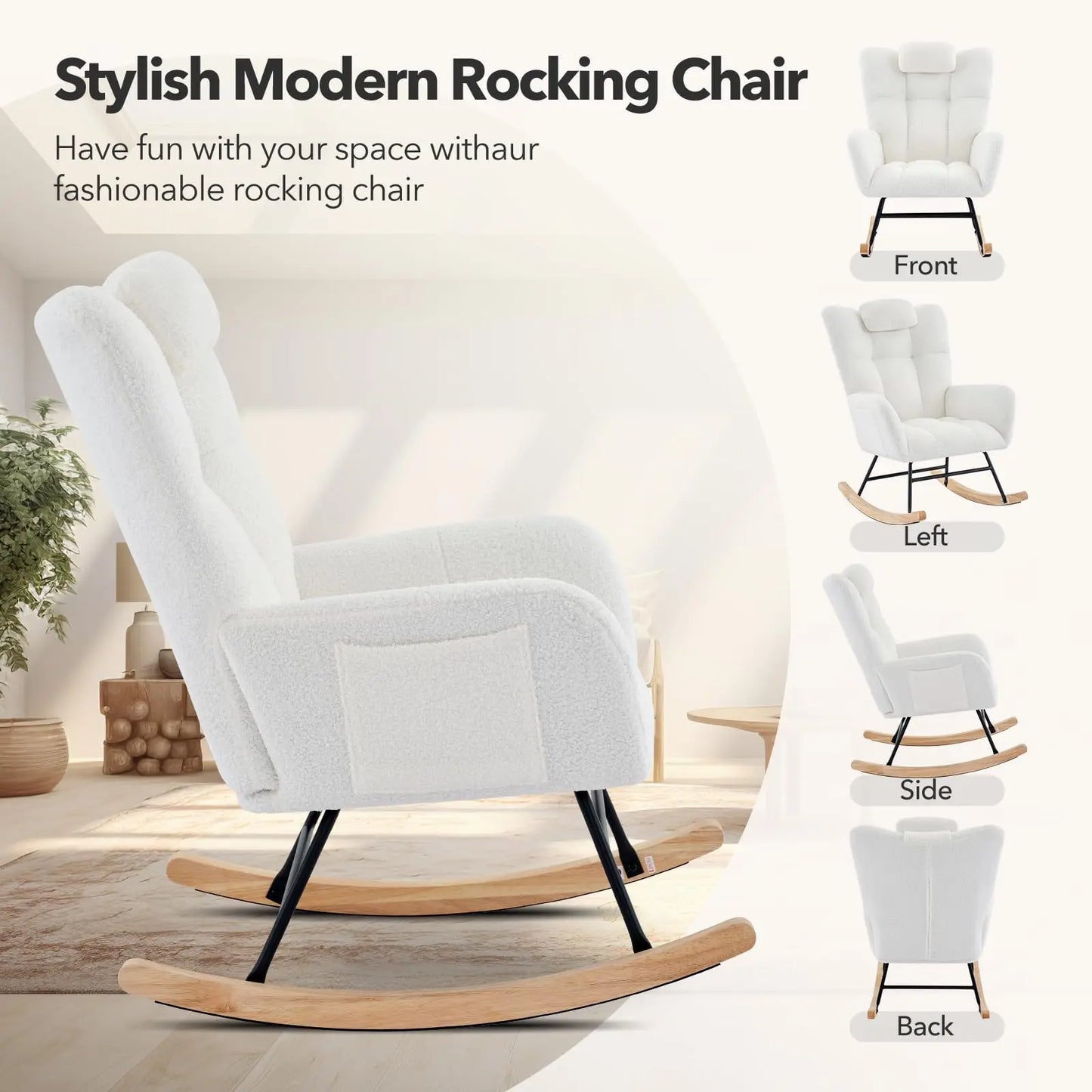 Nursery Rocking Chair Teddy Padded Seat Glider Rocker