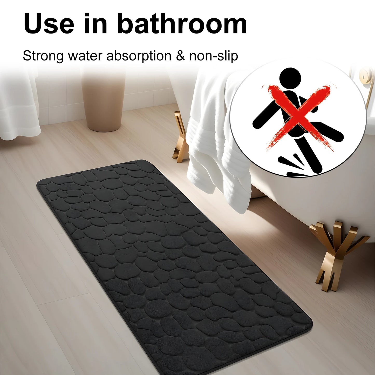 Podofo 3 Piece Non Slip Foam Bath Mats Set Memory Foam Rug