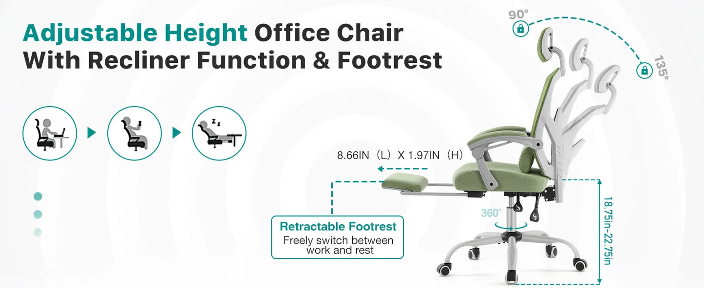 JHK Ergonomic High Back Mesh Office Chair With Reclining Tilt And Lumbar Support