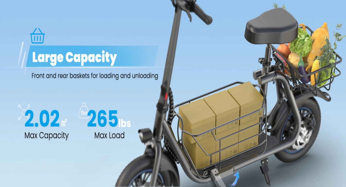 Gyroor Electric Scooter With Pet Basket 3 Riding Modes Foldable For Adults