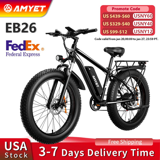 AMYET EB26 Electric Bike 1500W 48V 15Ah 26 Inch Fat Tire Mountain Bike 31 Mph