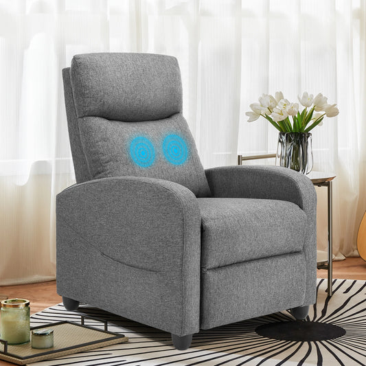 JHK Recliner Chair Massage Sofa Fabric Lumbar Support Grey