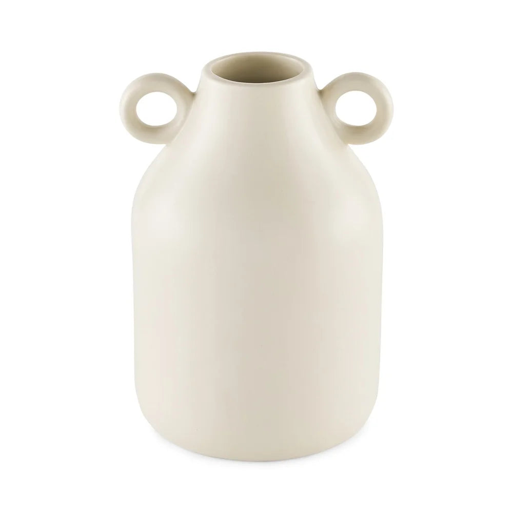 Handcrafted Ceramic Vase with Tapered Shape Round Handles Decorative Home Accent Fresh and Artificial Flowers Ideal Indoor Use