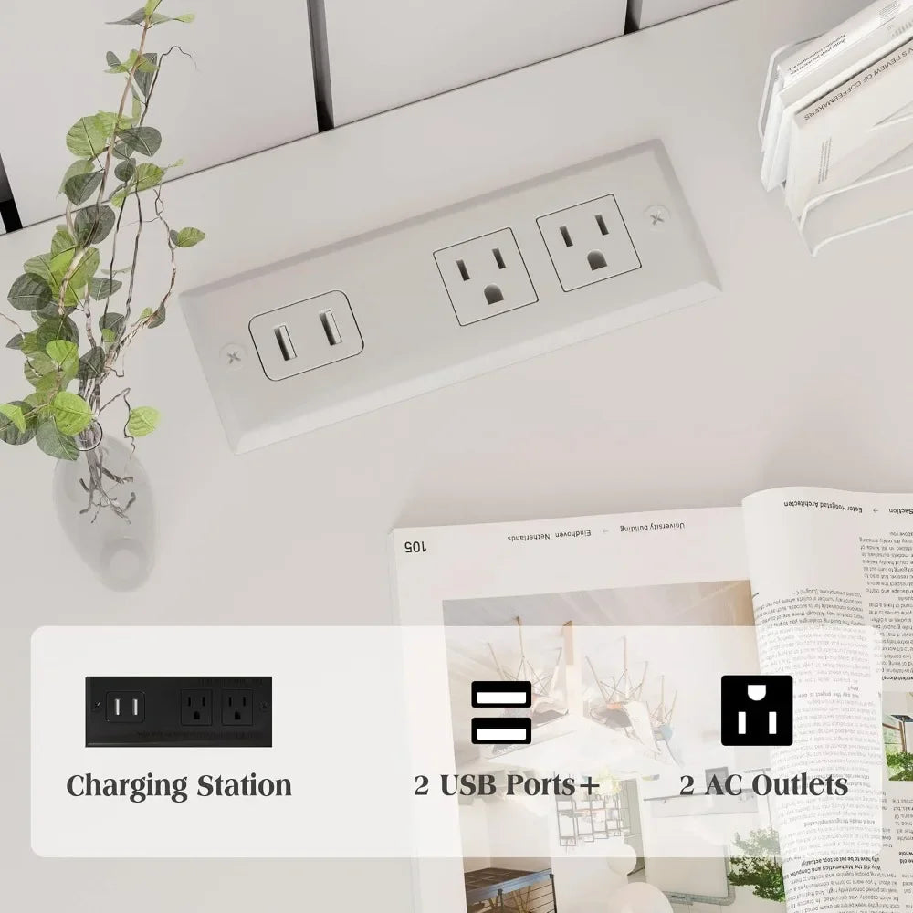 Nightstand With Charging Station LED Lights Drawers
