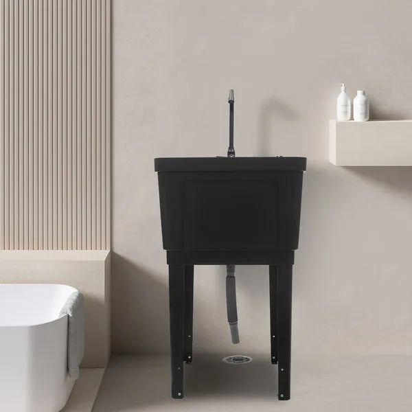 Freestanding Laundry Sink With Faucet Soap Dispenser Black