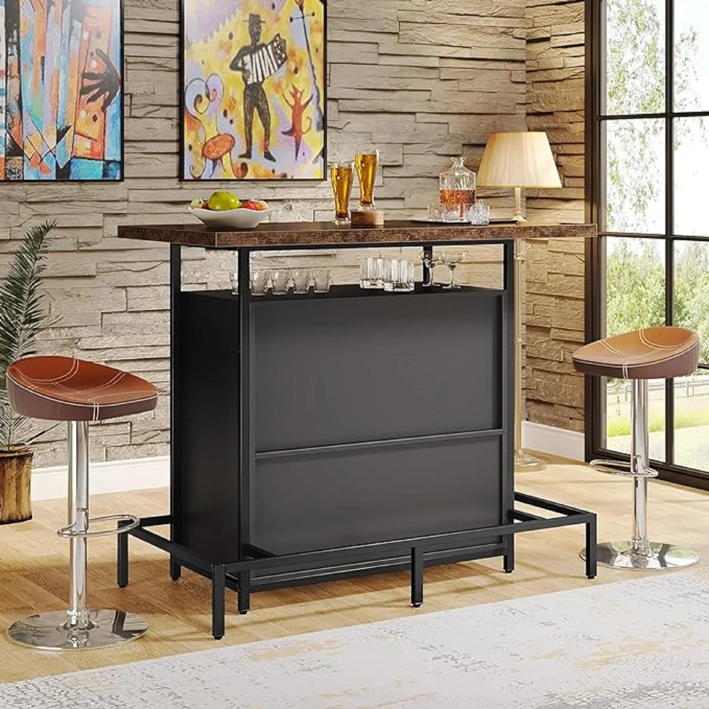 Tribesigns Home Bar Cabinet With Footrest And Stemware Rack
