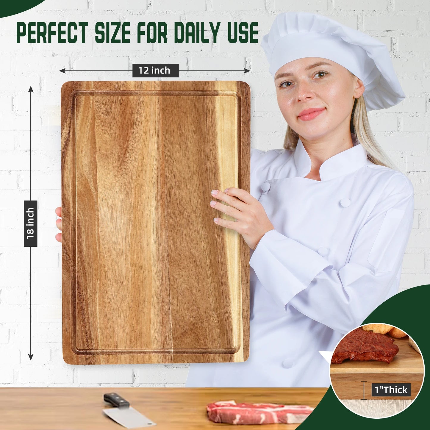 Acacia Cutting Board 18 by 12 Inches XL Juice Groove