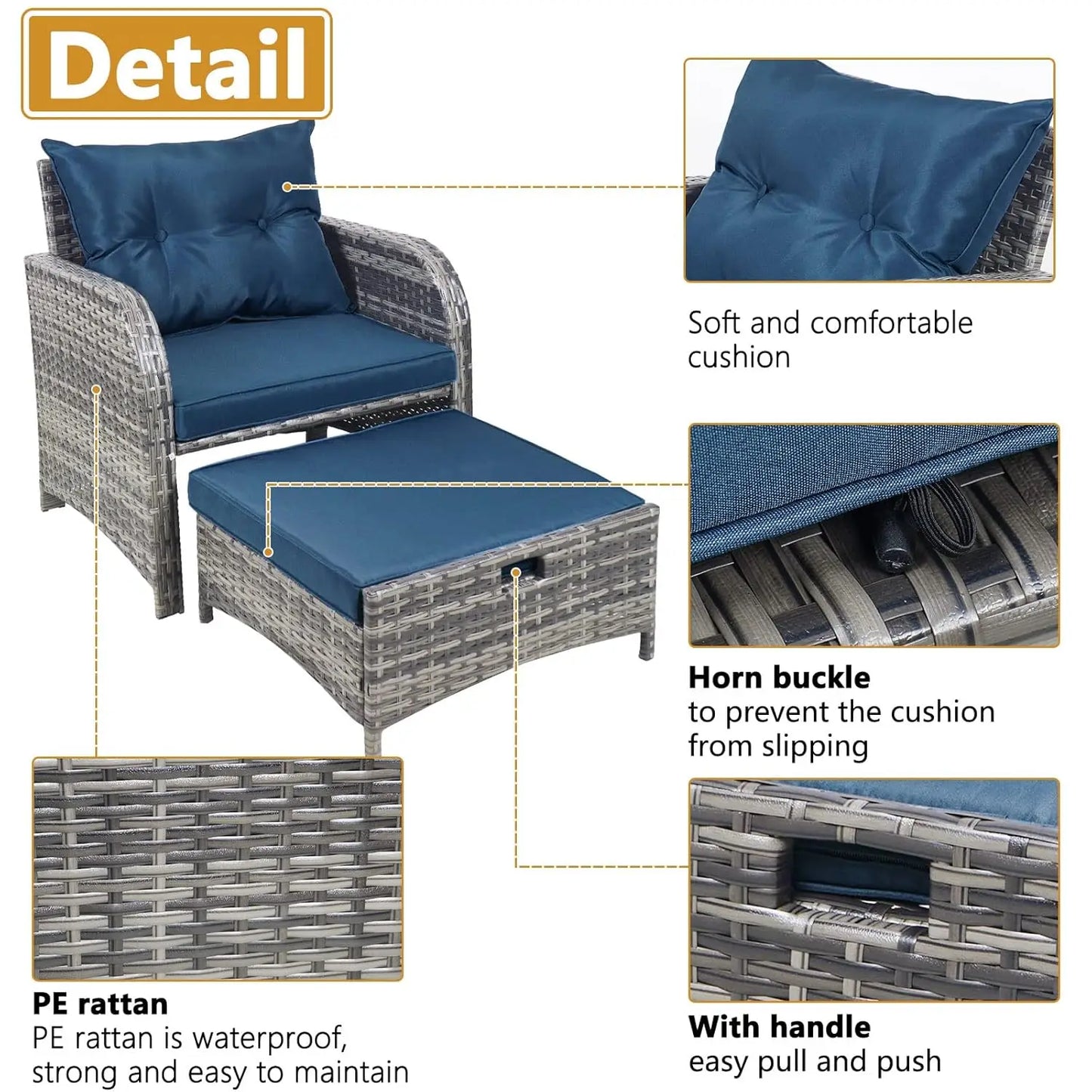 5 Piece Wicker Outdoor Patio Chairs With Ottomans All Weather PE Rattan Set