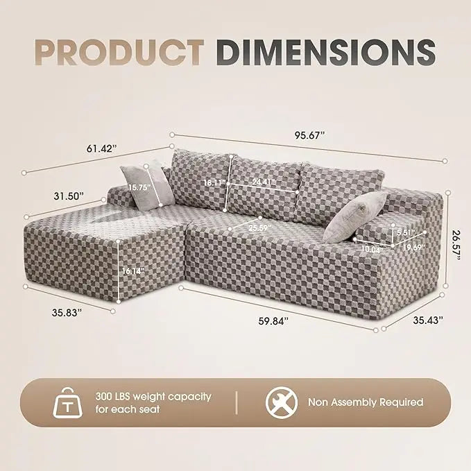Modular L Shaped 3 Seat Sectional Sofa Memory Foam Storage