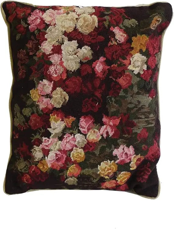 C and F Home 1000 Flower Petit Point Pillow 14 x 16 Inch Red Cotton Microfiber Filling