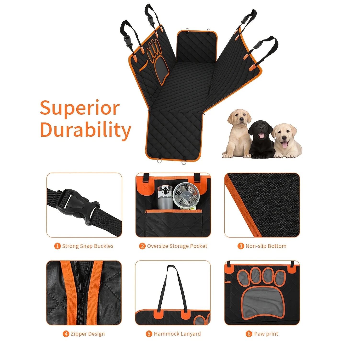 Dog Seat Cover Hammock For Cars Waterproof Heavy Duty Anti Slip Rear Protector