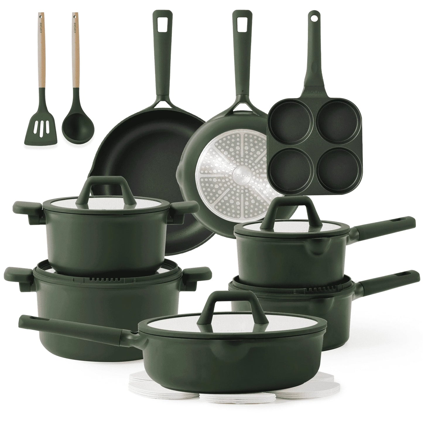 19 Pieces Nonstick Cookware Set Induction Pots and Pans Dark Green