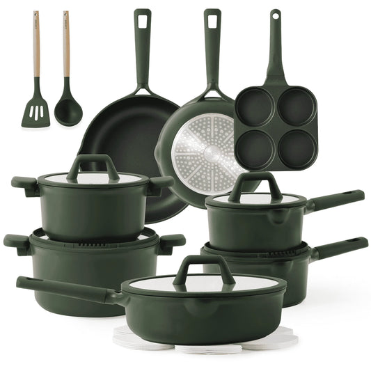 19 Pieces Nonstick Cookware Set Induction Pots and Pans Dark Green