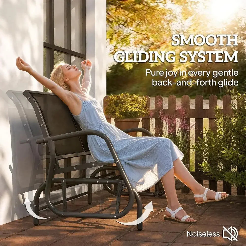 2 Person Outdoor Glider Bench Double Swing Rocking Chair Black Patio Porch