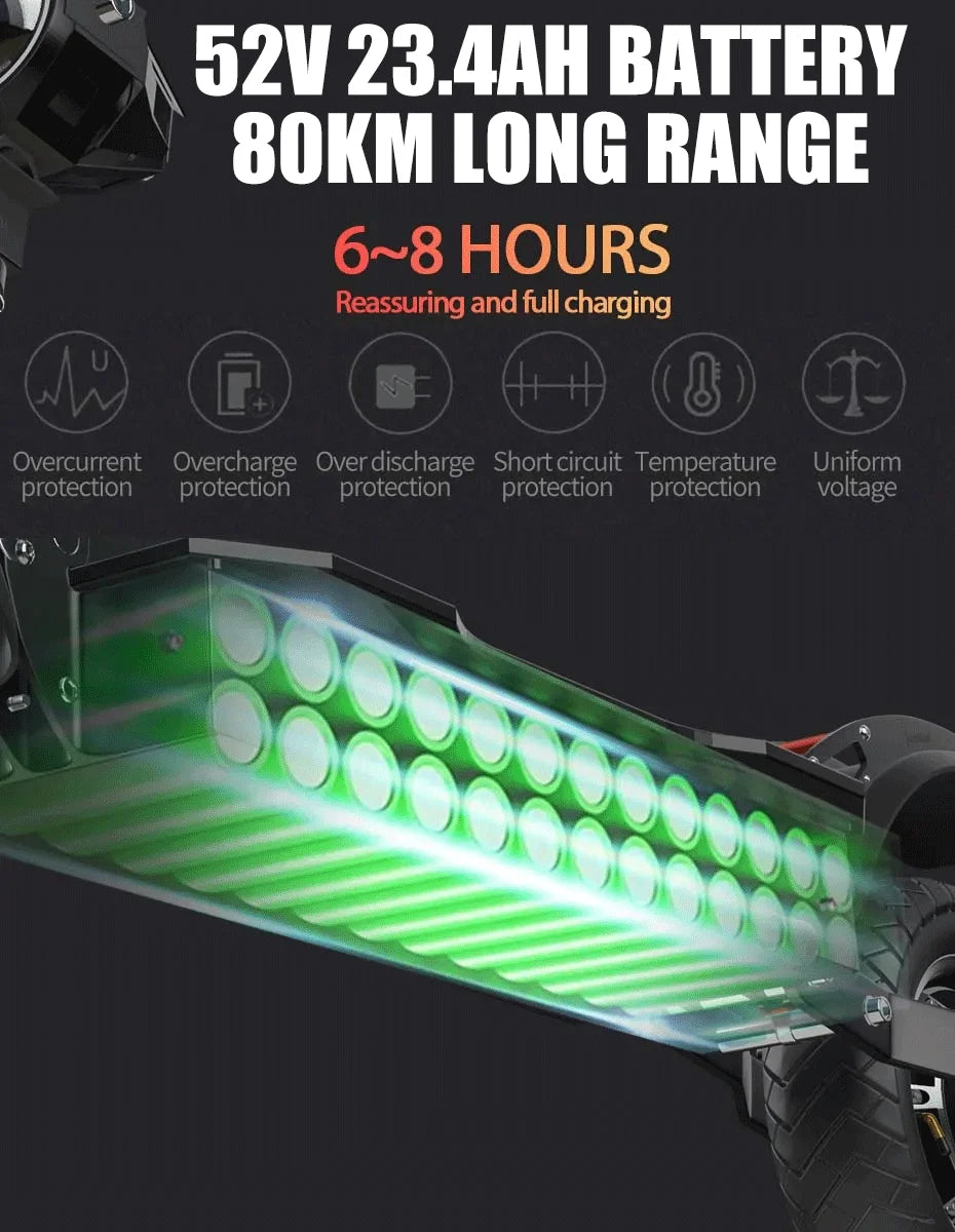 Adults Electric Scooter 2500W Foldable 10 Inch Pneumatic Tires 60 To 80km Range