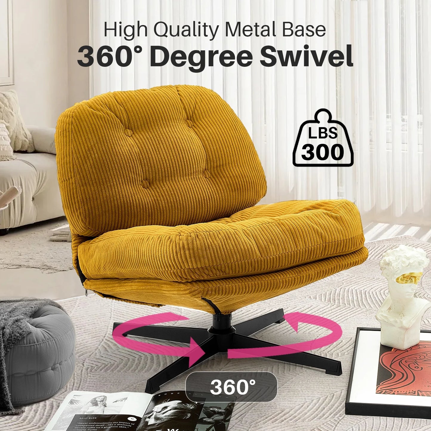 Redlife Foldable Accent Chair 360 Degree Swivel Tufted Upholstered Living Room