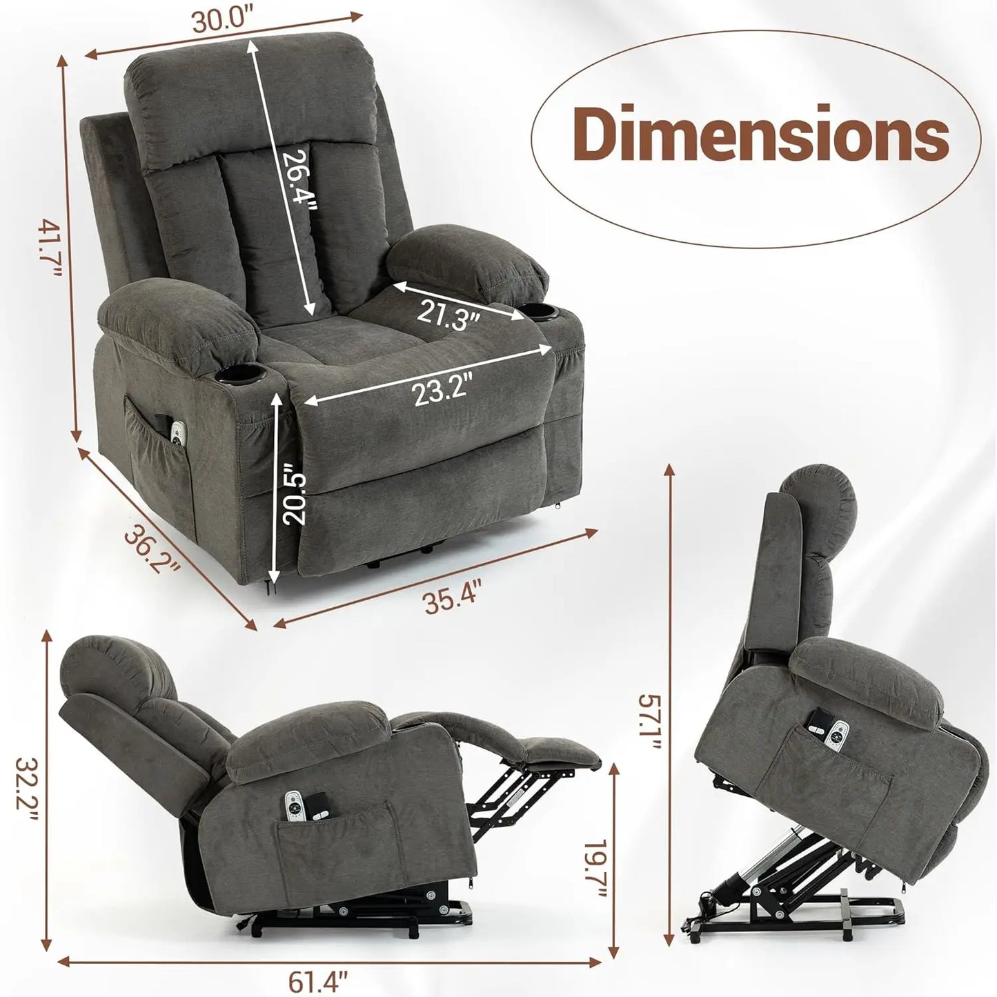 Power Lift Massage Recliner Chair With Lumbar Heat And Vibration For Elderly