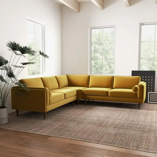 Amber Yellow Velvet Corner Sectional Sofa For Living Room