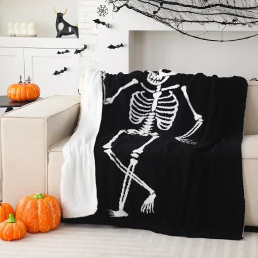 50 X 60 Inch Halloween Skeleton Throw Blanket Black Skull