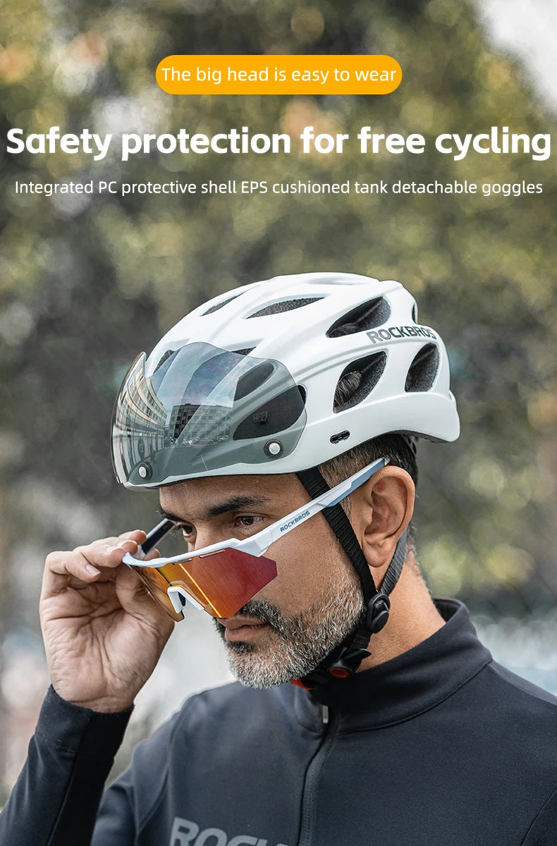 ROCKBROS Lightweight Integrated Cycling Helmet With Goggles Unisex MTB Road Bike