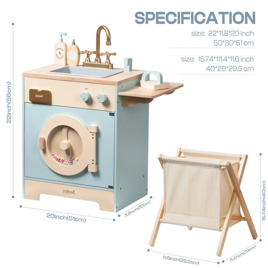 Robotime Robud Wooden Kitchen Washer Playset For Kids Blue